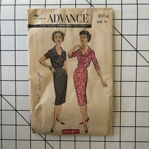 Advance Pattern Vintage 1950's Dress Pattern No. 8914